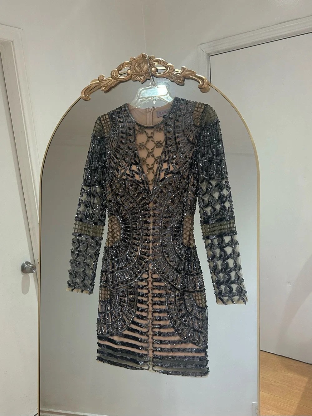 Jovani Embellished Black Beaded Mini Dress, Size 2